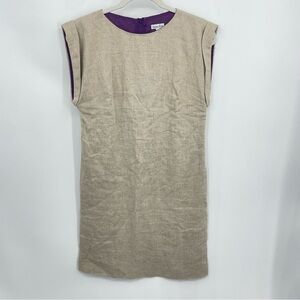 Steven Alan 100% Linen mini Dress beige with purple lining / back Zipper P XSP